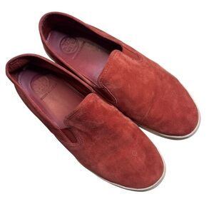 Tory Burch Red Rust Slip On Sneakers Leather Suede Skate Soft Size 10
